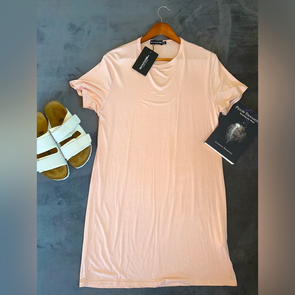 Prettylittlething pink/tan shirt dress NWT